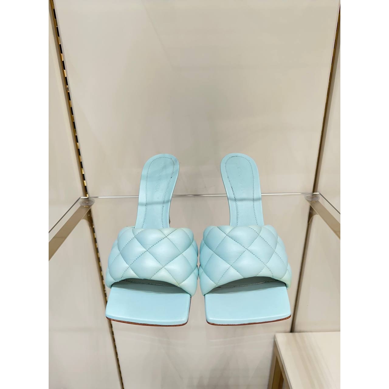 Bottega Veneta Light Blue Quilted Leather Lido Slide Sandals Sz.40 pre-owned