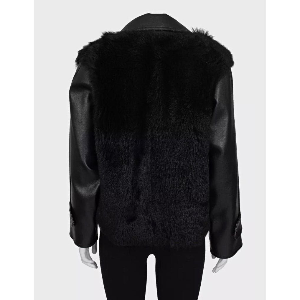 Balmain Black Lambskin Leather Faux Fur Jacket Sz.36 S Pre-owned