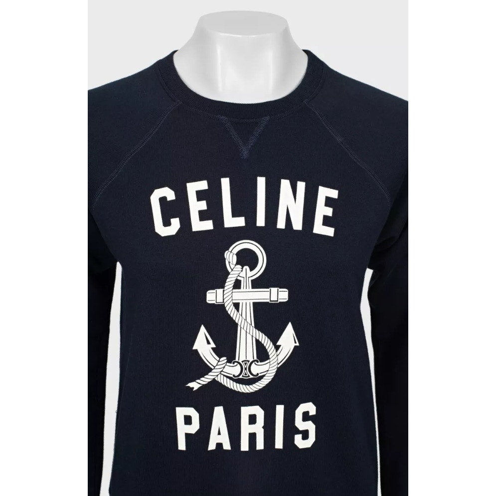 Celine Navy Logo Cotton-Cashmere Sweatshirt - Size XS Pre-owned