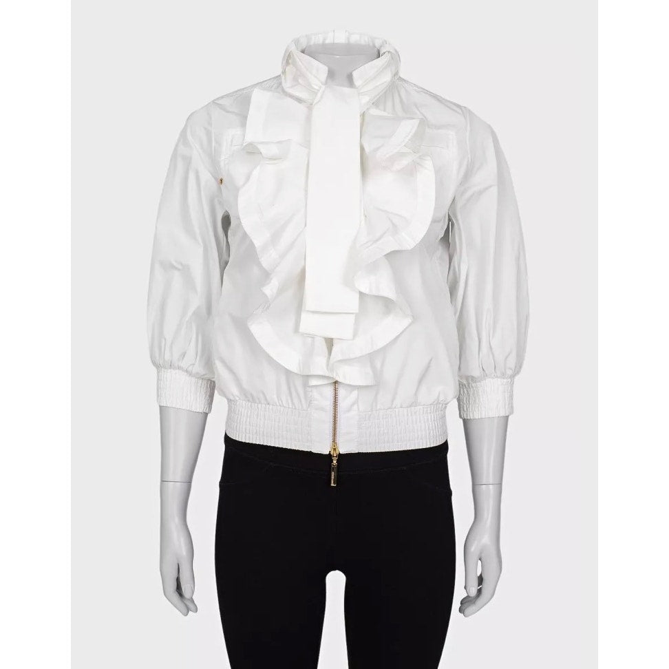 Roberto Cavalli White Ruffled Jacket - Size M Pre-owned