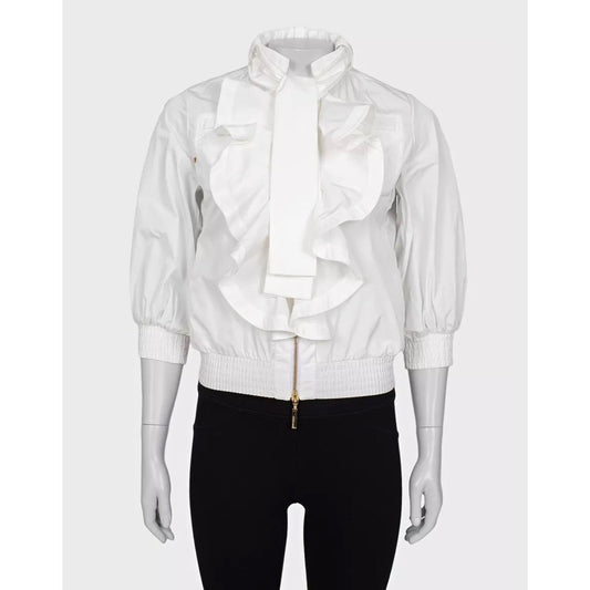 Roberto Cavalli White Ruffled Jacket - Size M Pre-owned