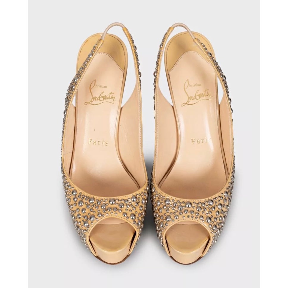 Christian Louboutin Beige Patent Leather Slingback Heels EU 37.5 Pre-owned
