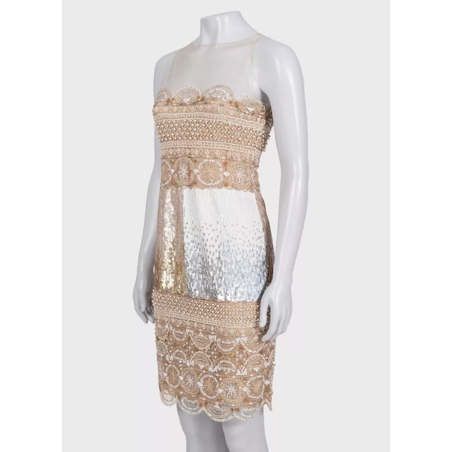 Valentino Beige Silk Embellished Dress | UK 6 XS Pre-owned
