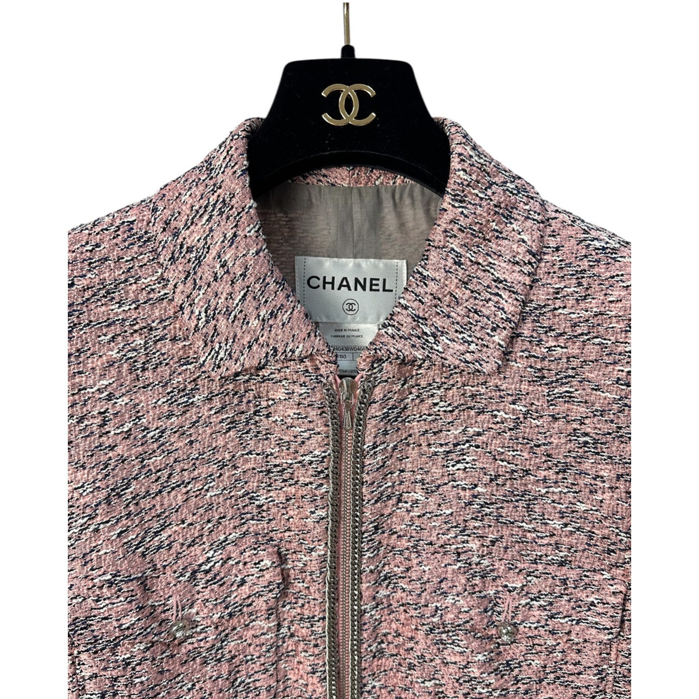 Chanel Pink Silk Tweed Zip Front Jacket - Size 38 Pre-owned