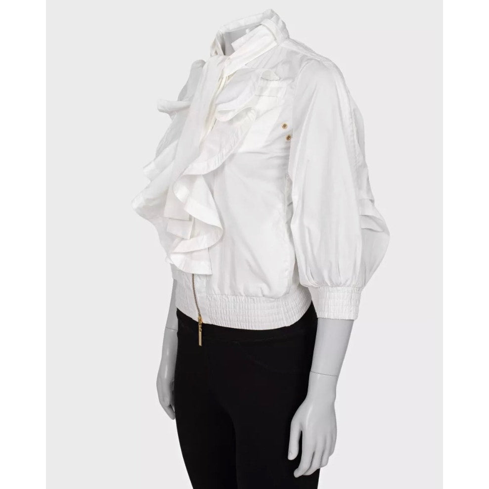 Roberto Cavalli White Ruffled Jacket - Size M Pre-owned
