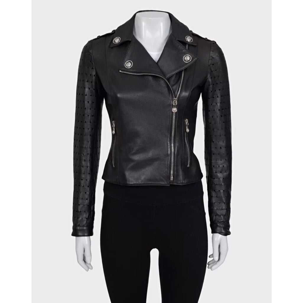 Versus Versace Black Leather Jacket - Size 38/XS Pre-owned