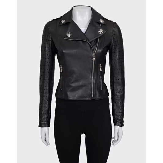 Versus Versace Black Leather Jacket - Size 38/XS Pre-owned