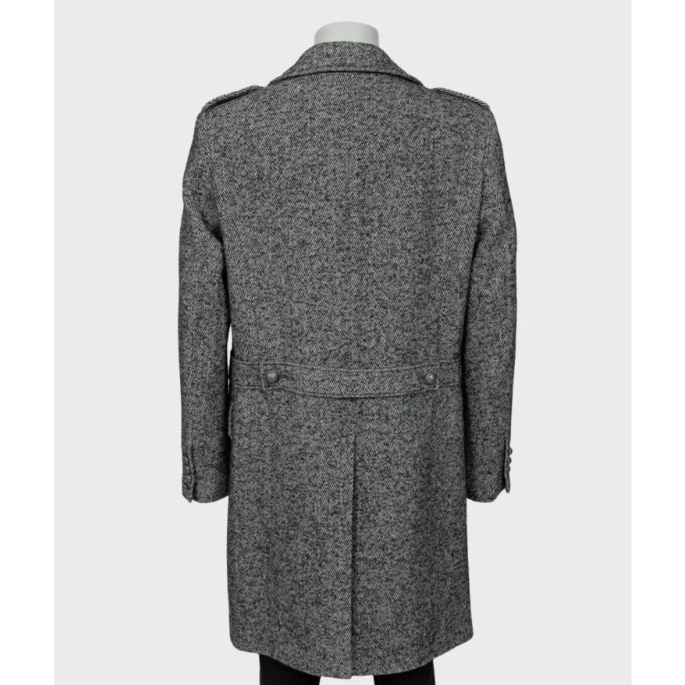 Balmain Men's Wool Blend Printed Overcoat Long Coat IT 56 3XL Pre-owned