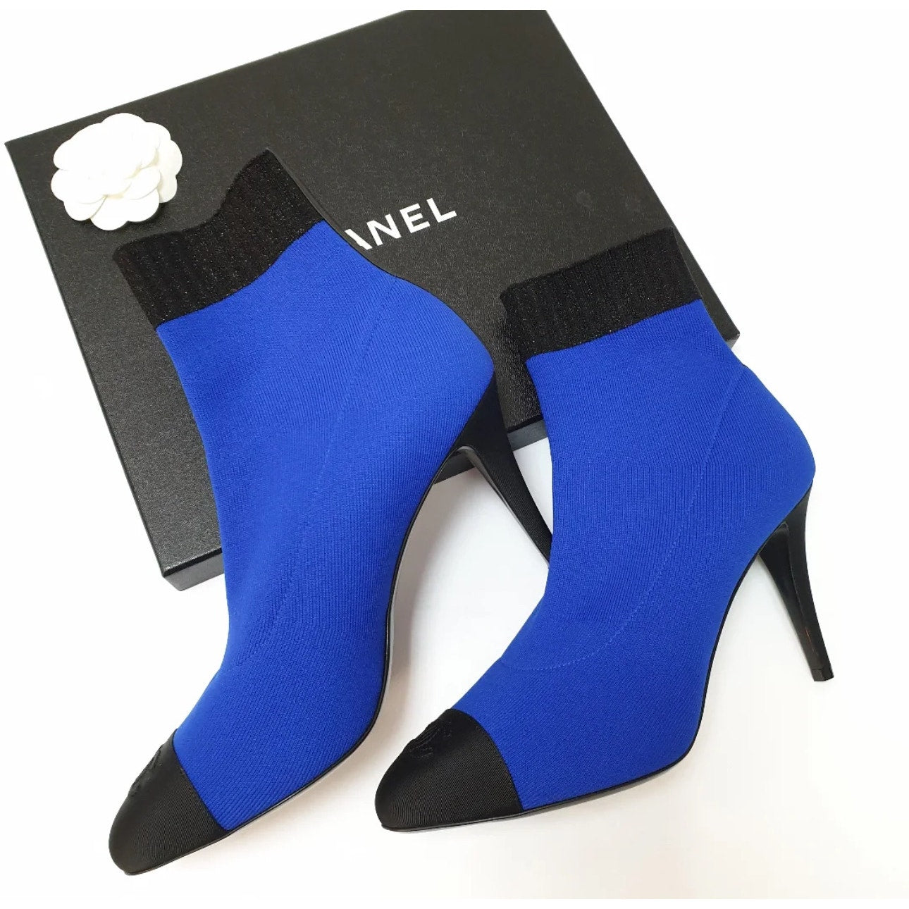 NWOB CHANEL 2019 Cobalt Blue Sock Booties Sz.41 Pre-owned