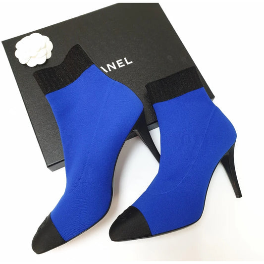 NWOB CHANEL 2019 Cobalt Blue Sock Booties Sz.41 Pre-owned