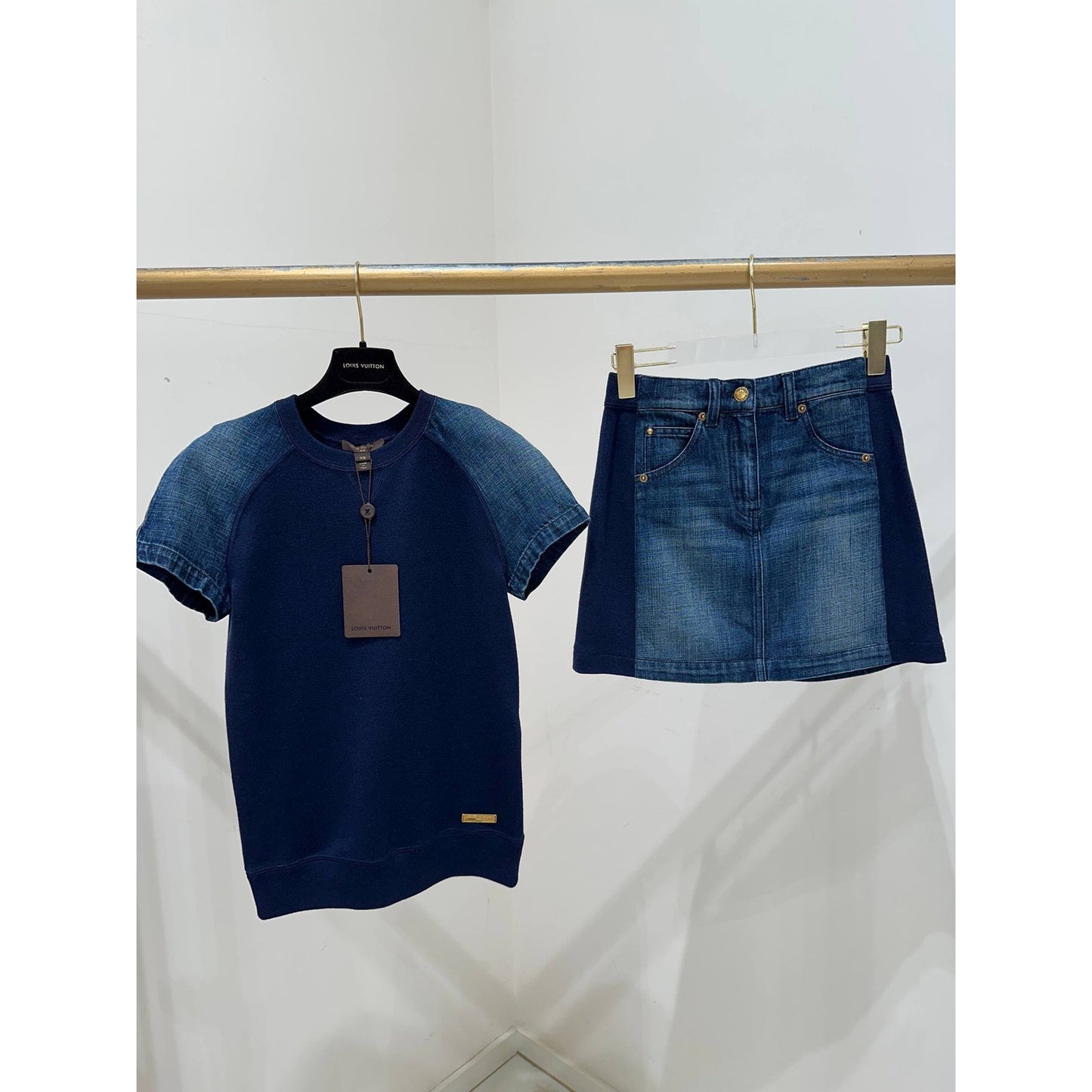 Louis Vuitton Wool & Silk T-Shirt with Denim Sleeves Set - XS Pre-owned