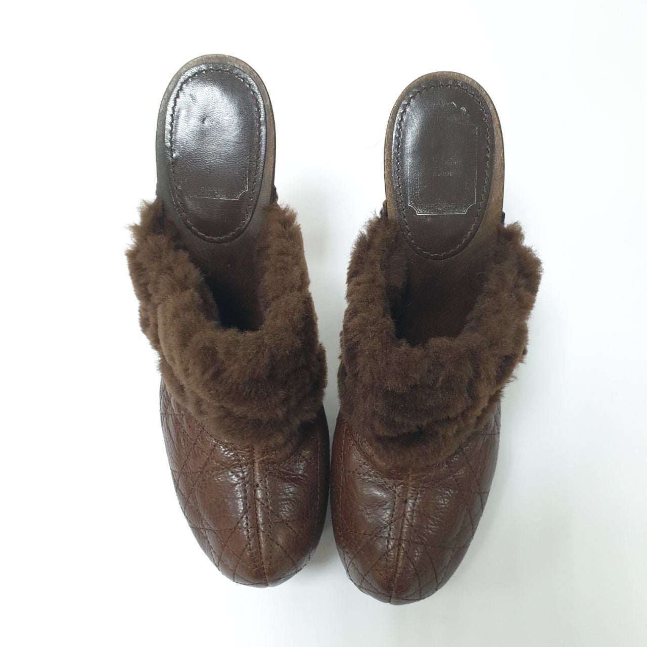 Christian Dior Vintage Quilted Leather Shearling Mules Sz.40.5 Pre-owned