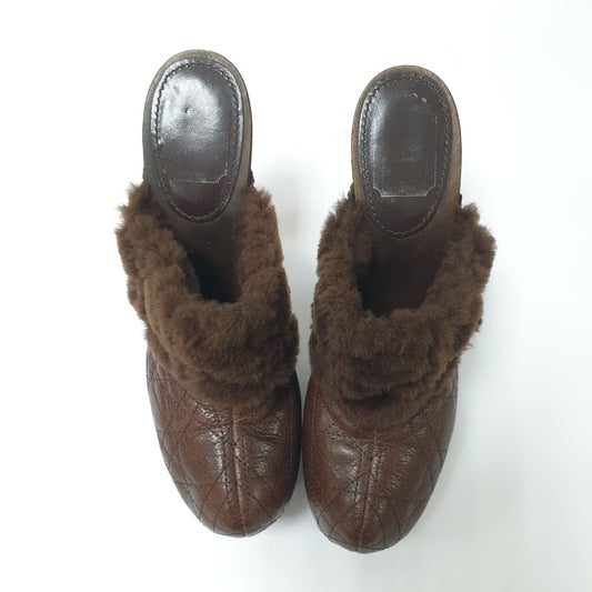Christian Dior Vintage Quilted Leather Shearling Mules Sz.40.5 Pre-owned