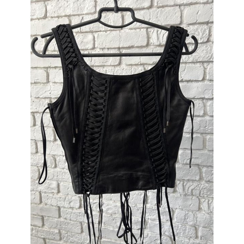 Christian Dior Vintage Black Lambskin Leather Top Sz.38 Pre-owned