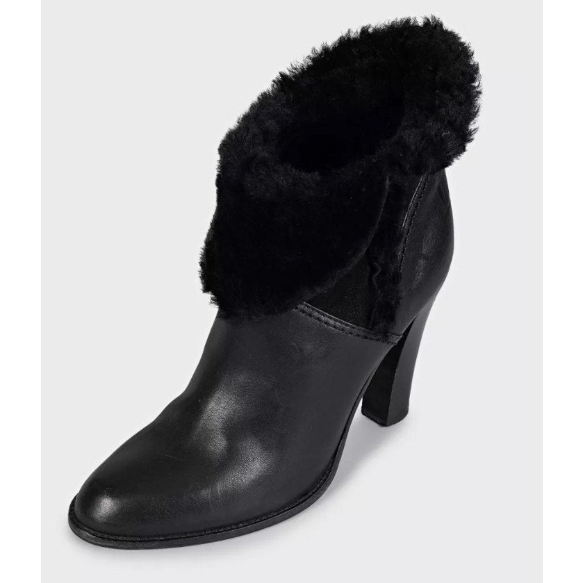 Christian Dior Black Leather Fur Trim Heel Ankle Boots 38.5 Pre-owned