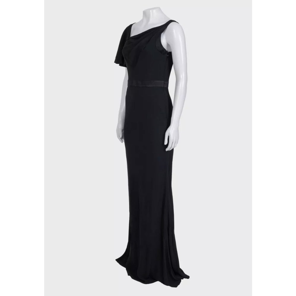 NWOT Alexander McQueen Black Asymmetric Maxi Dress Sz.42 Pre-owned