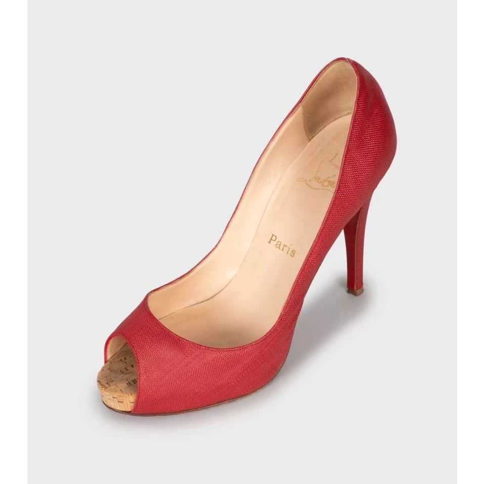Christian Louboutin Red Open-Toe Textile Pumps 38.5 Pre-owned