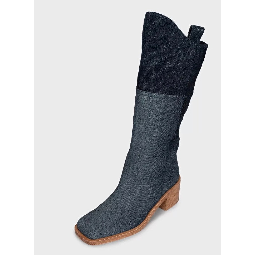 Chanel Denim Logo Boots - Chic Blue Ankle Booties Size 37.5 Pre-owned