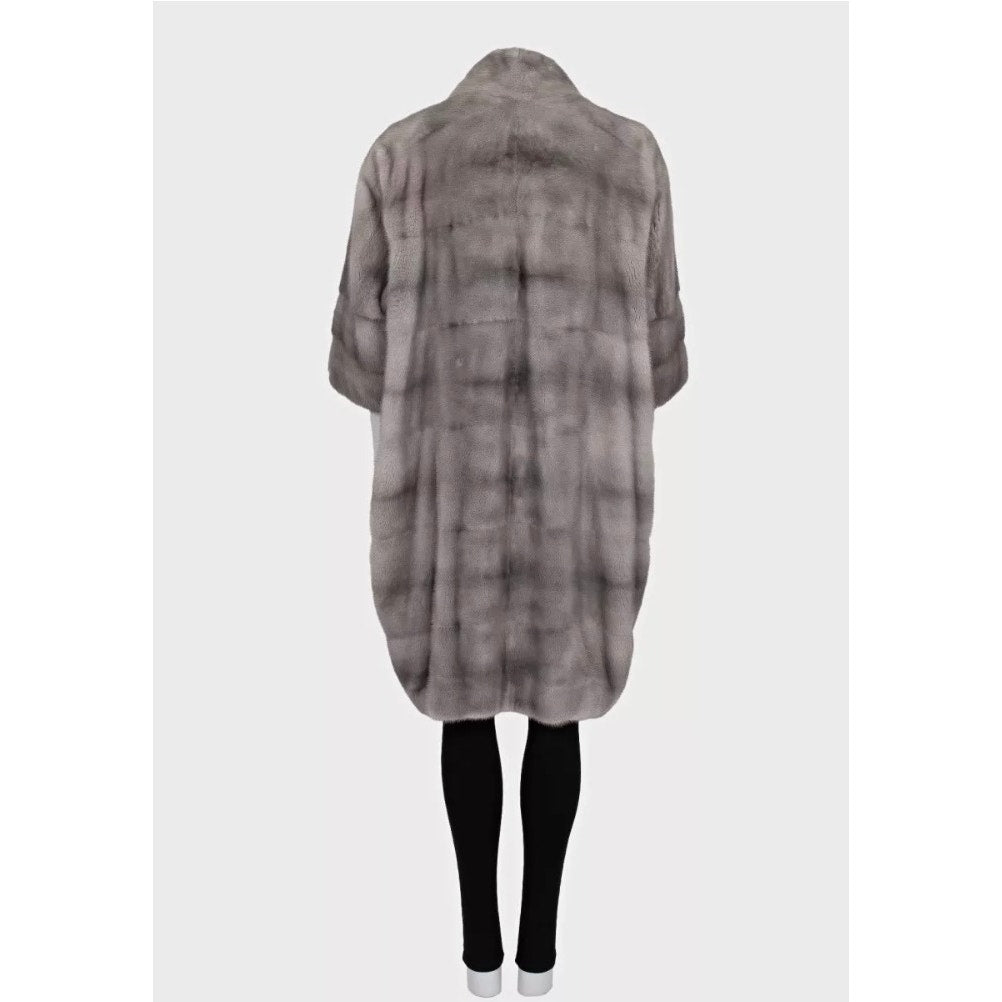 Gianfranco Ferre Gray Faux Fur Coat High Collar Sz L pre-owned