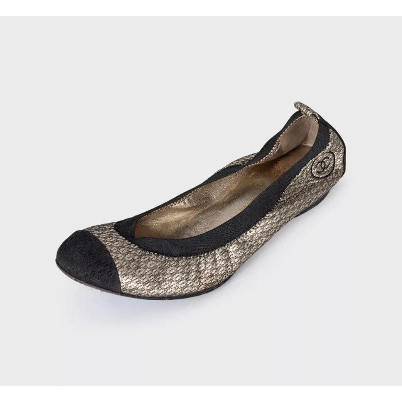 Chanel Quilted Gold Leather Ballerina Flats - Size 39.5 pre-owned