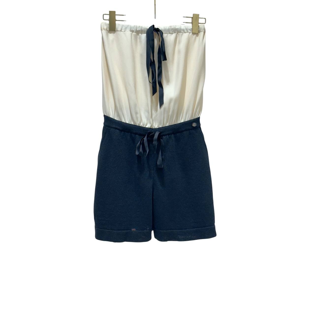 CHANEL Cream & Black Signature Playsuit Mini Jumpsuit Sz.38 pre-owned