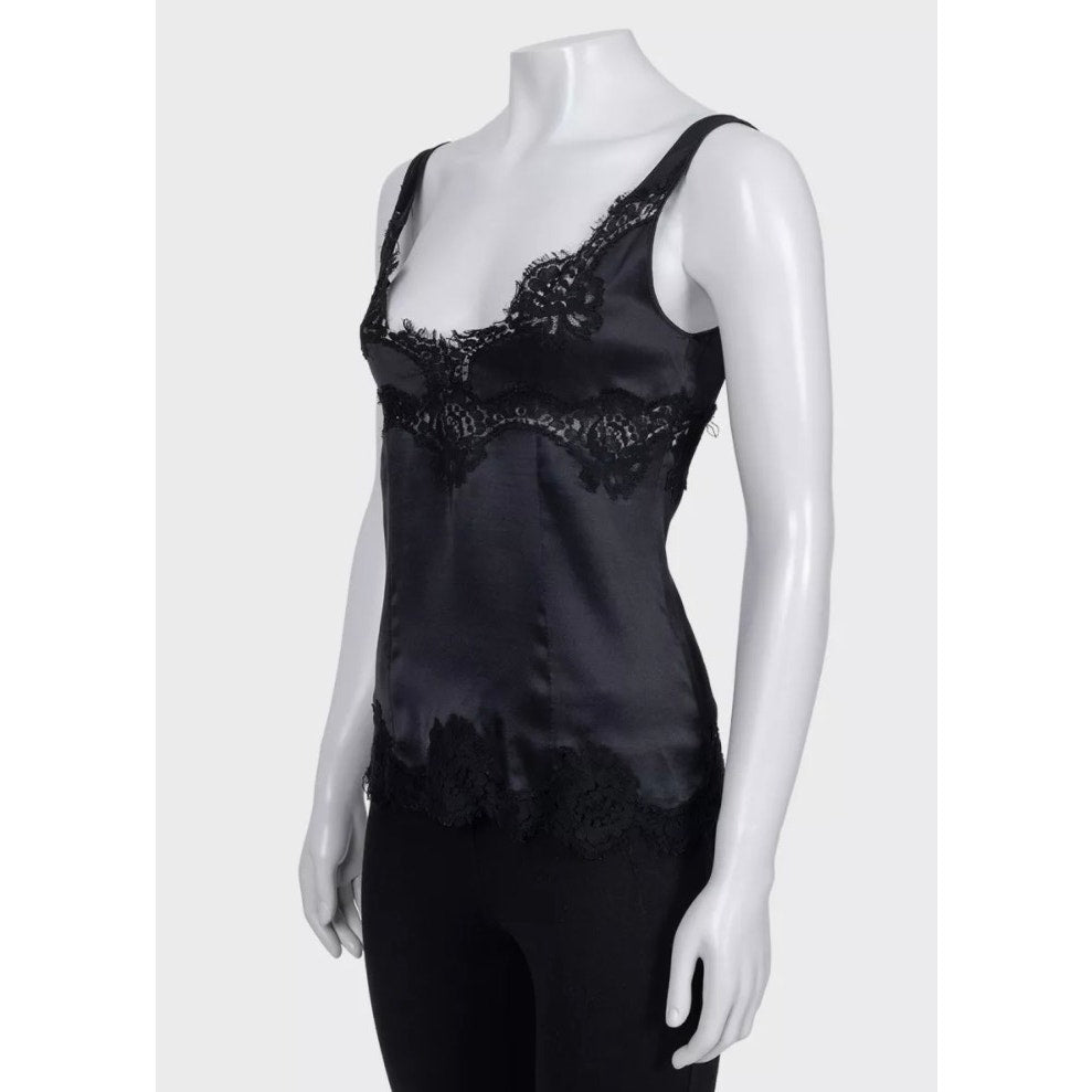 Dolce & Gabbana Black Lace Trim Fitted Tank Top IT 40 Pre-owned