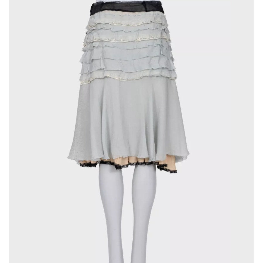 Prada Ruffled Light Blue Skirt with Crystal Brooch Sz.42/ M pre-owned