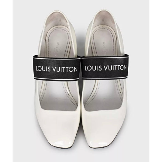 Louis Vuitton White Patent Leather Elastic Heels 38 Pre-owned