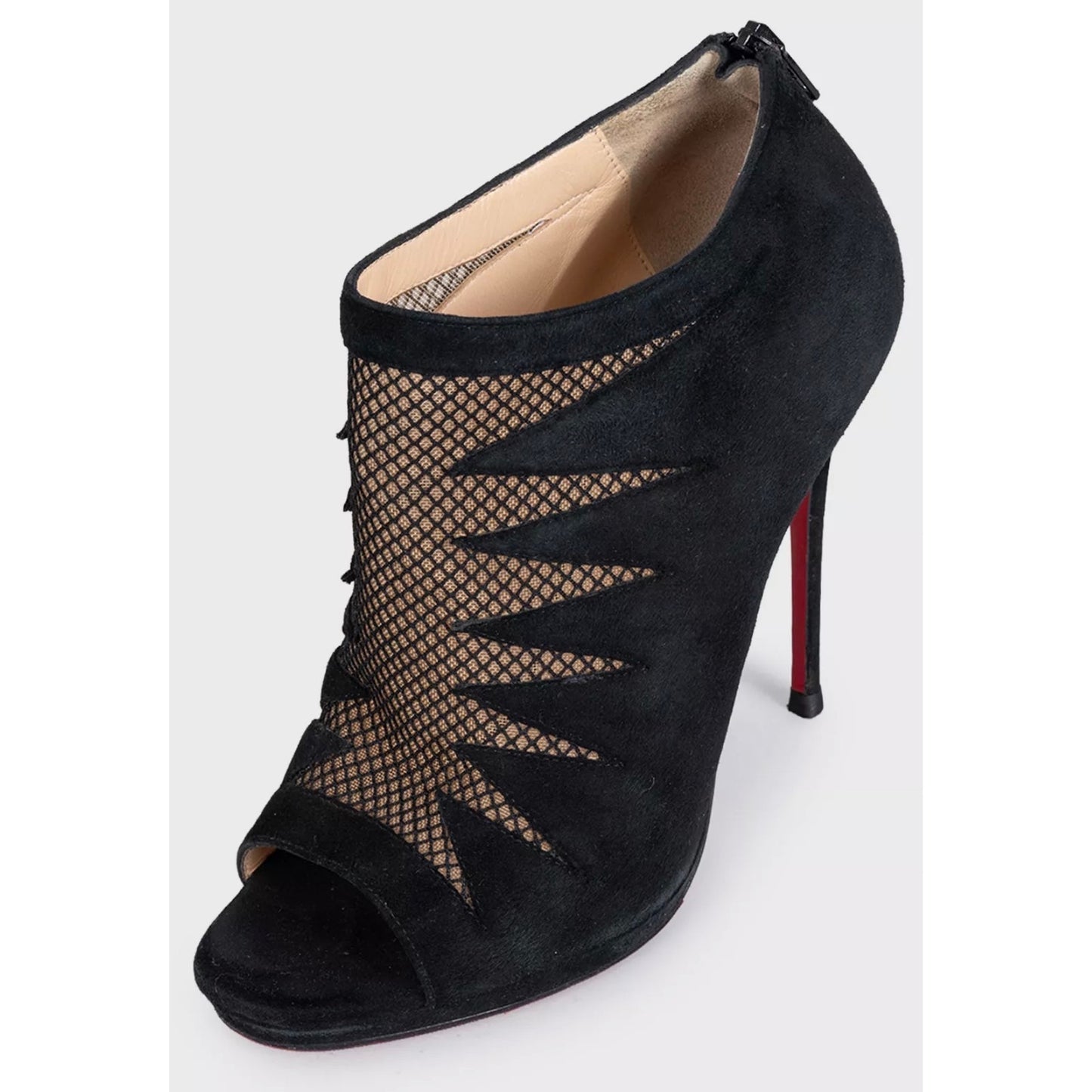 Christian Louboutin Black Suede Open-Toe Booties Sz.37 pre-owned