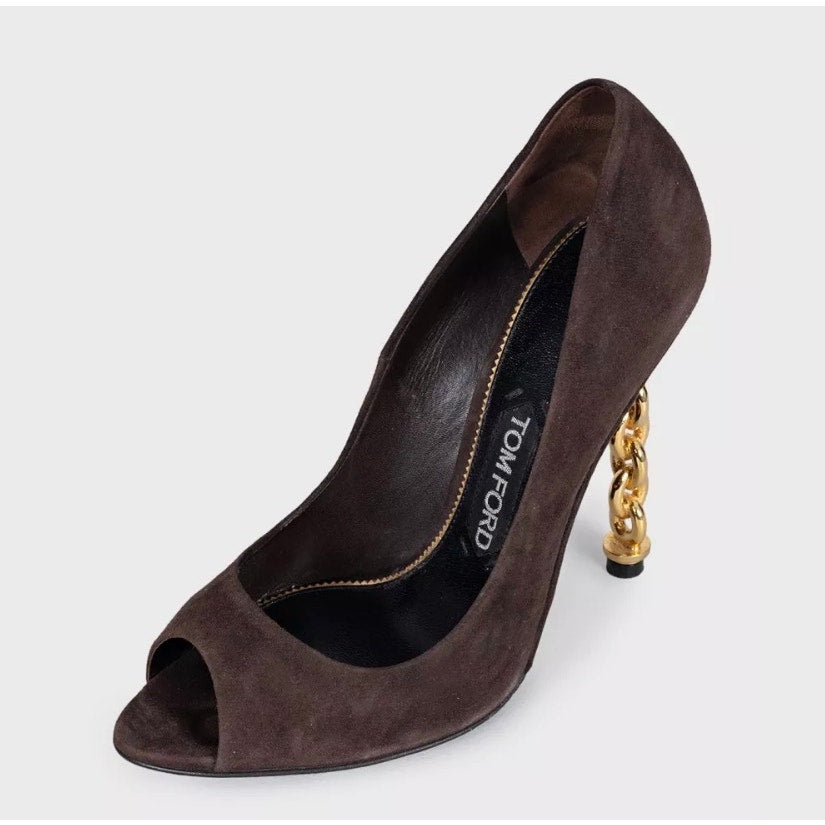 Tom Ford Brown Suede Open Toe Sculpted Heel Shoes Sz.38 Pre-owned