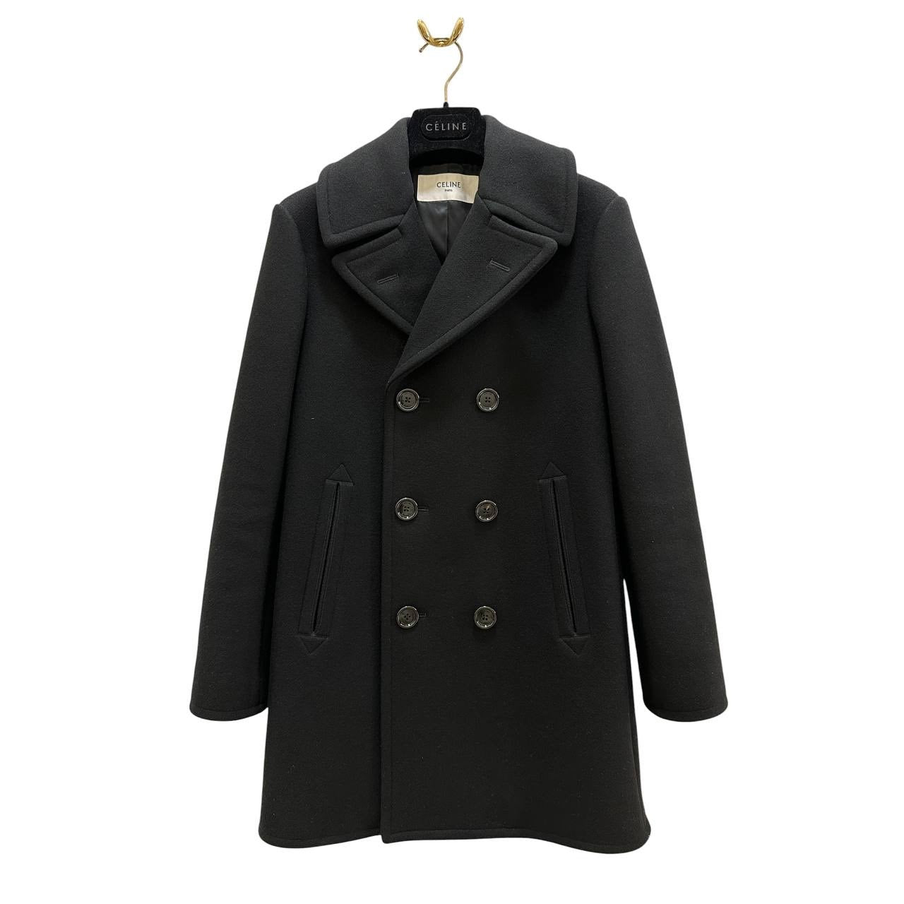 Celine Black Double-Breasted Wool Coat, Size 38  Pre-owned