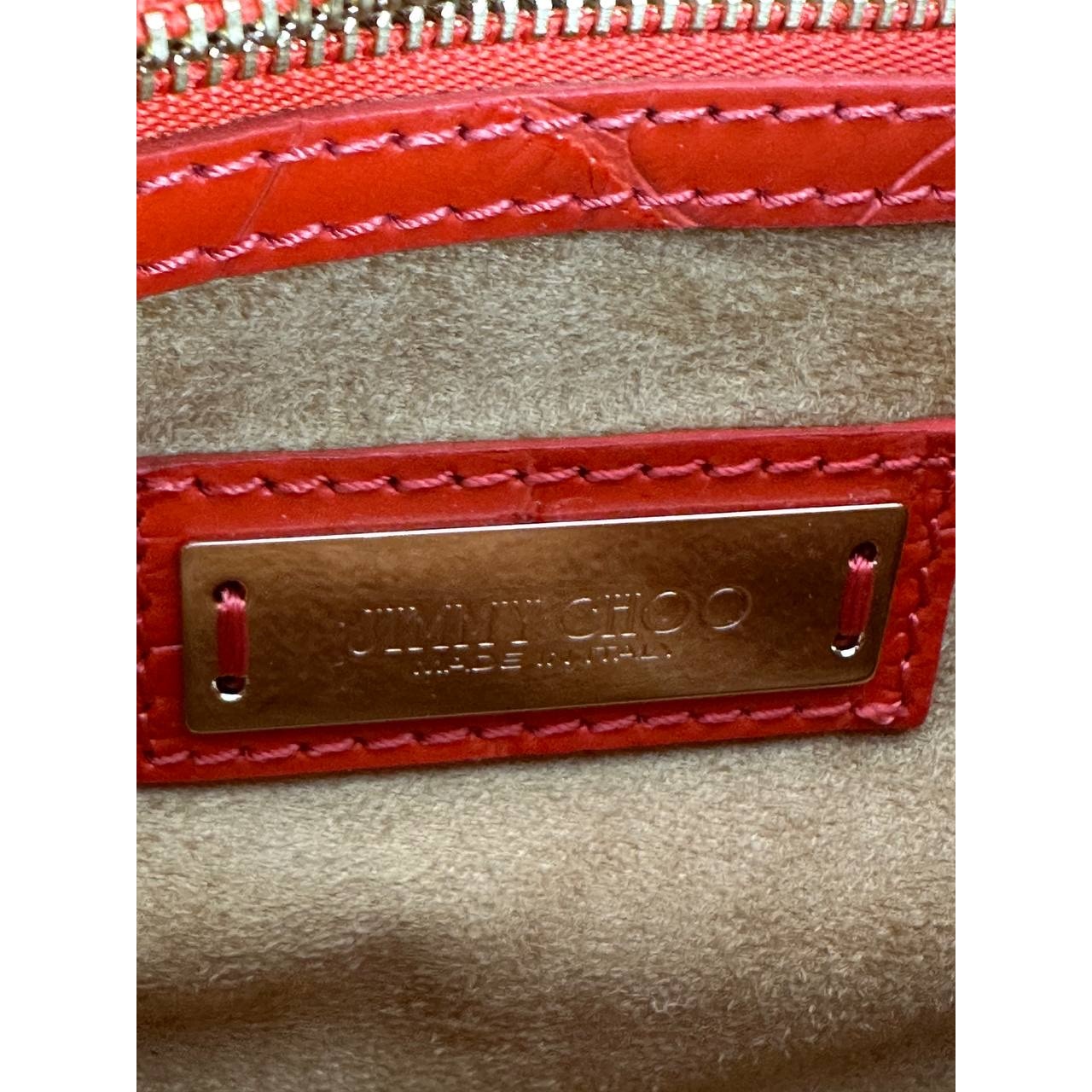 Jimmy Choo River Red Crocodile Embossed Leather Bag Pre-owned