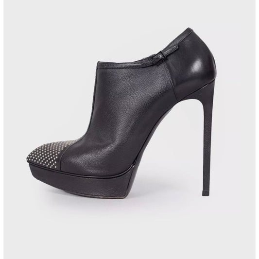 Saint Laurent Black Leather Rhinestone Ankle Boots Sz.39.5 Pre-owned