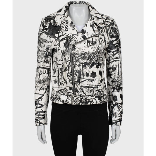 Saint Laurent Leather Printed Biker Jacket Sz.42 Pre-owned