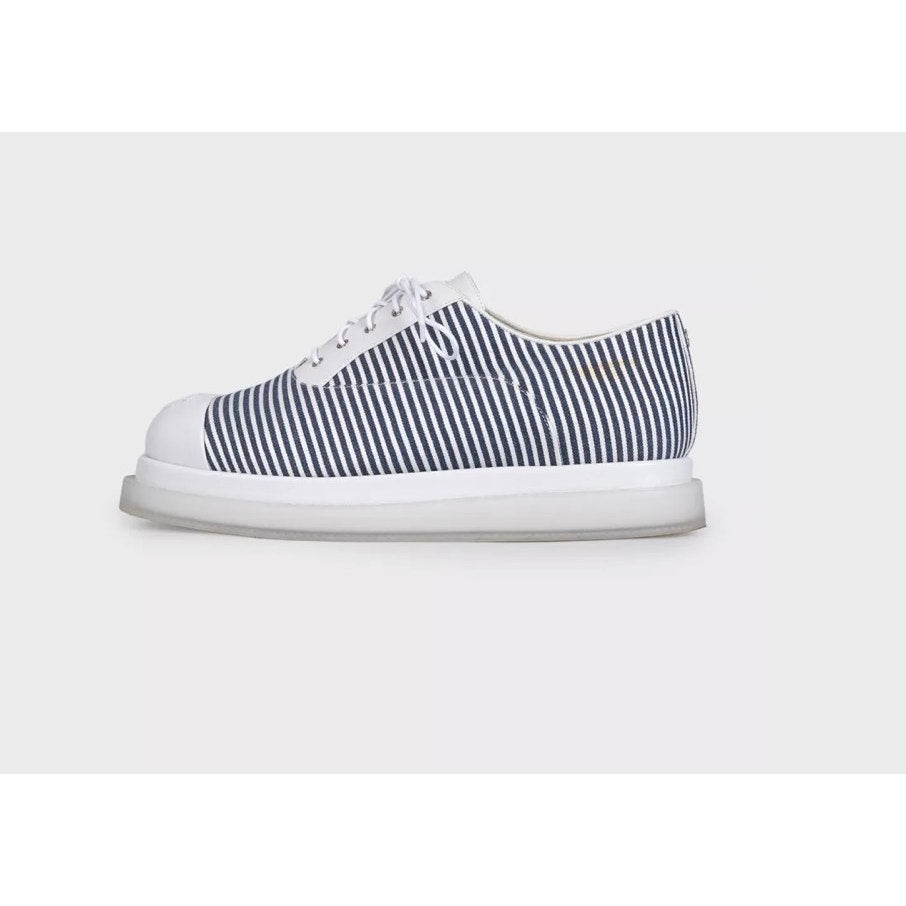 Chanel White Striped Leather & Textile Sneakers - Size 38 Pre-owned