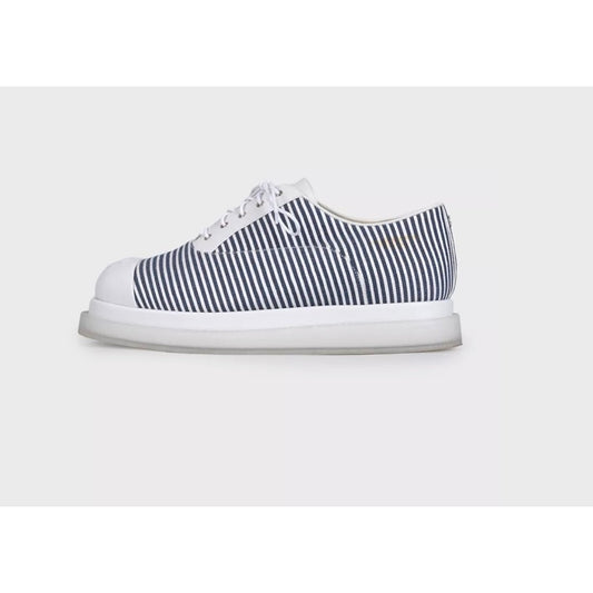 Chanel White Striped Leather & Textile Sneakers - Size 38 Pre-owned