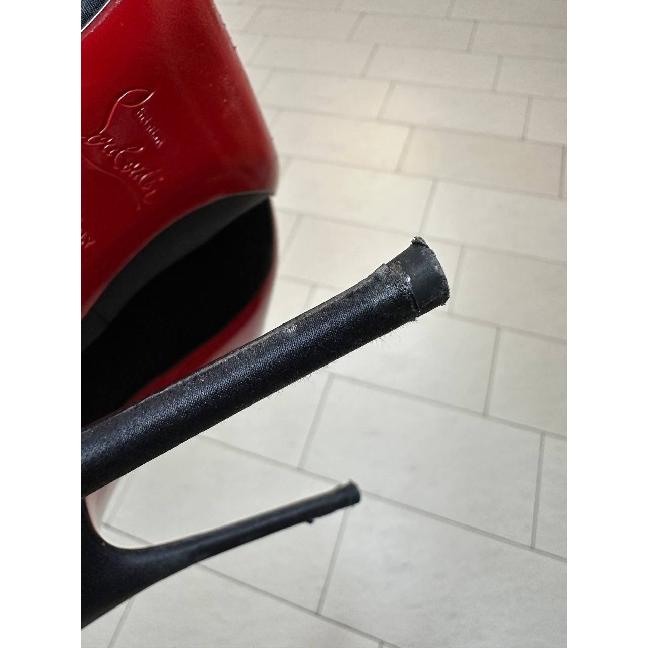 Christian Louboutin Black Satin Stiletto Pumps Heels Sz.38 Pre-owned