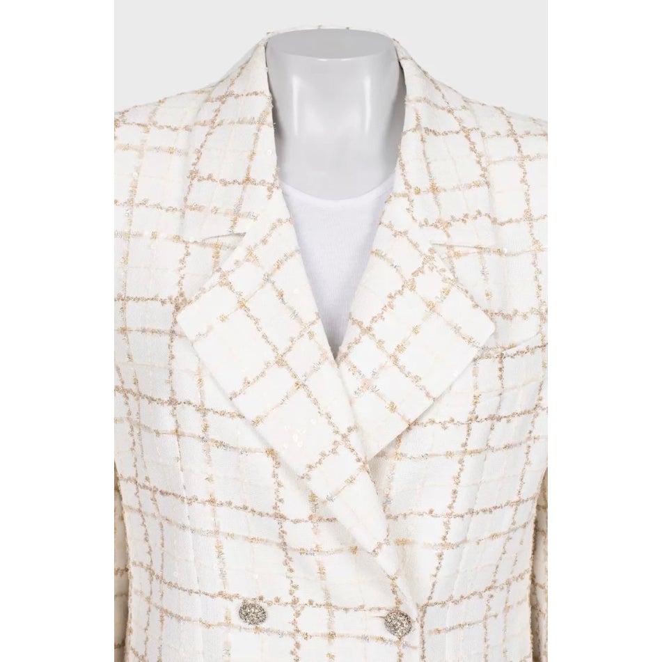 NWOT Alessandra Rich Sequin White Checked Blazer IT 42 (M) pre-owned