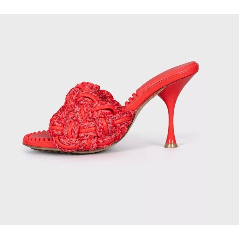 Bottega Veneta Red Mules with Chunky Woven Detail, Size 38 Pre-owned