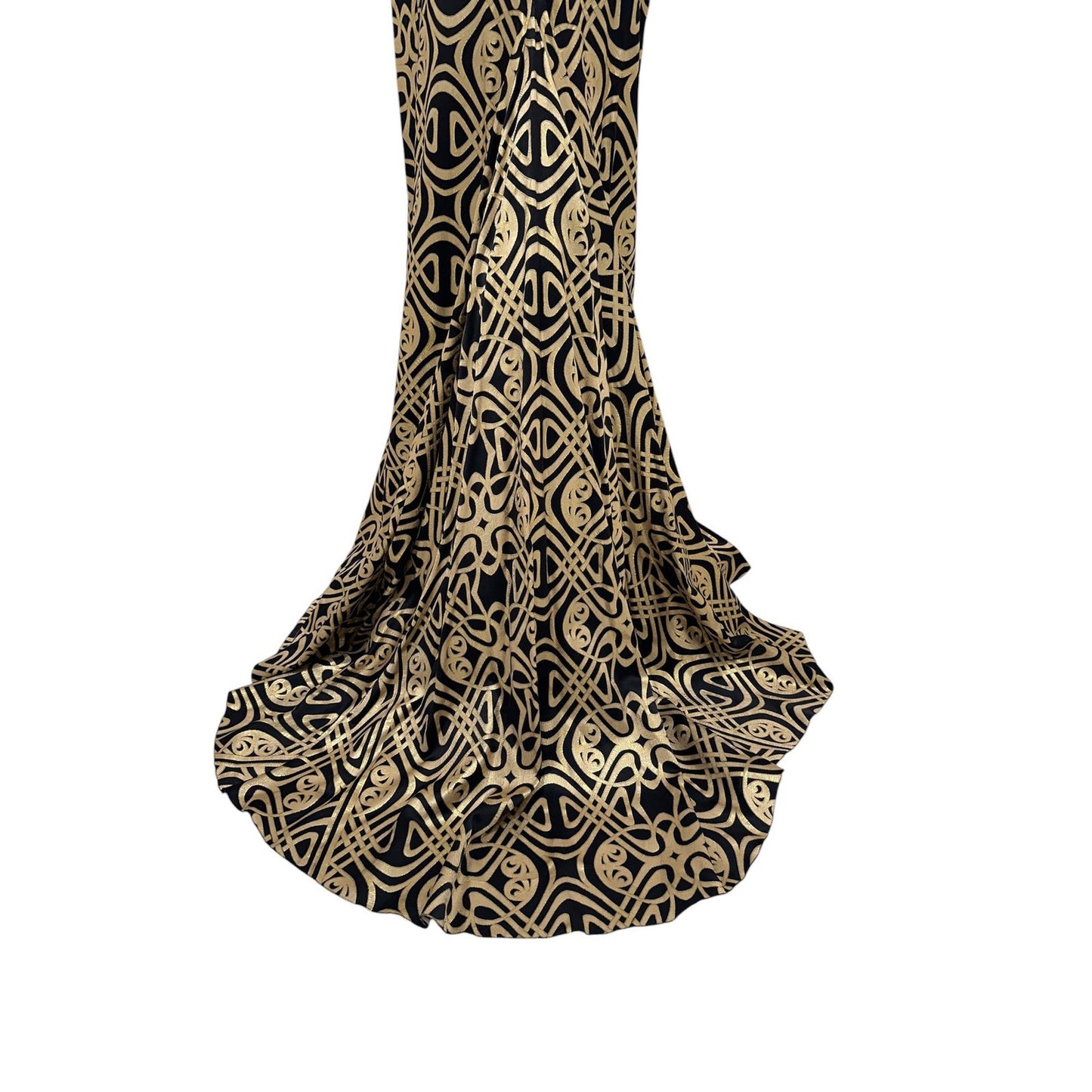 Roberto Cavalli Black & Gold Print Silk Maxi Dress Sz 38 Pre-owned