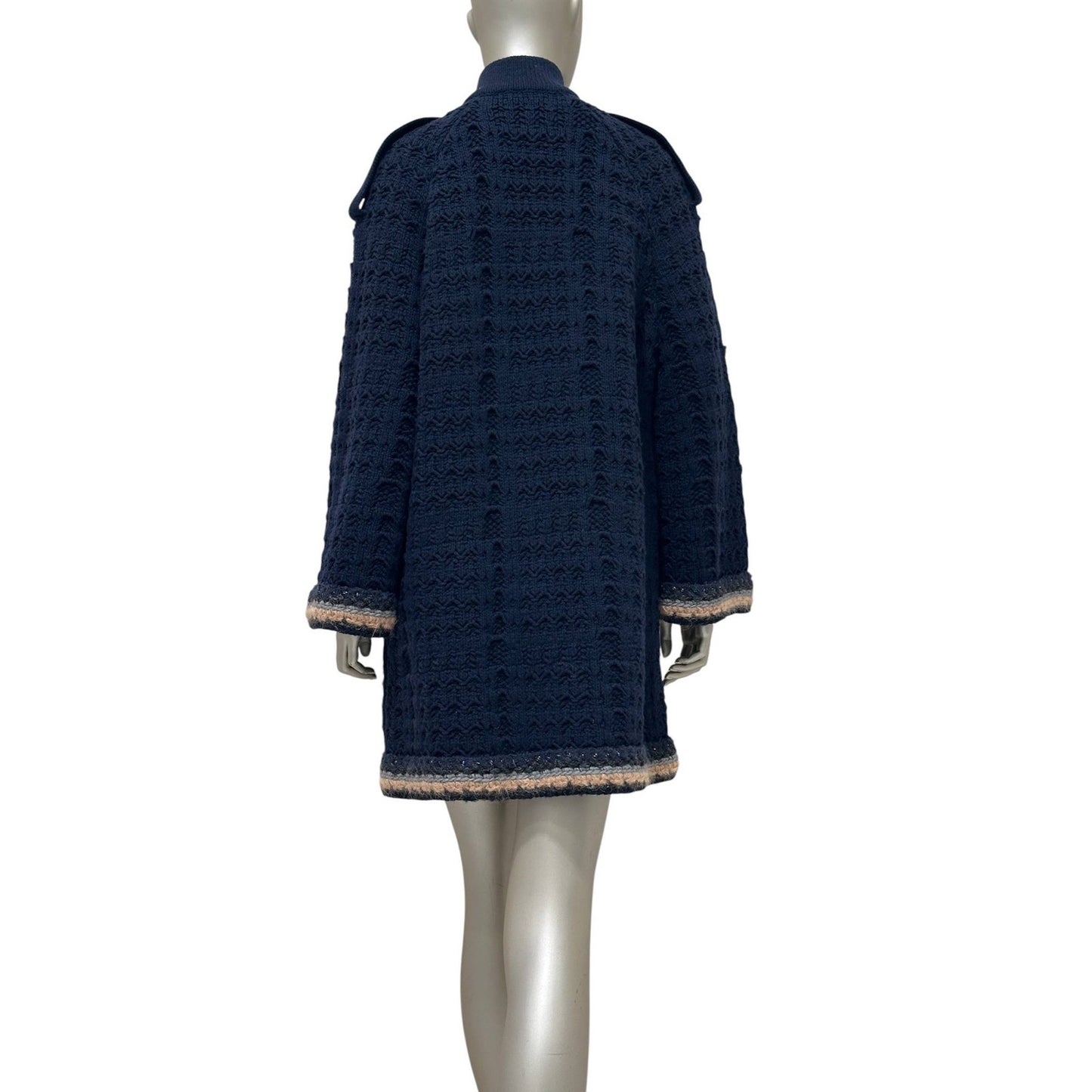 Chanel 13B Black Wool Cashmere Chunky Knit Sweater Coat Sz.38 Pre-owned