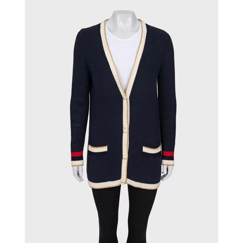 Gucci Straight Blue Embroidered Cardigan - Size S Pre-owned