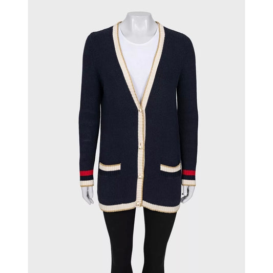 Gucci Straight Blue Embroidered Cardigan - Size S Pre-owned