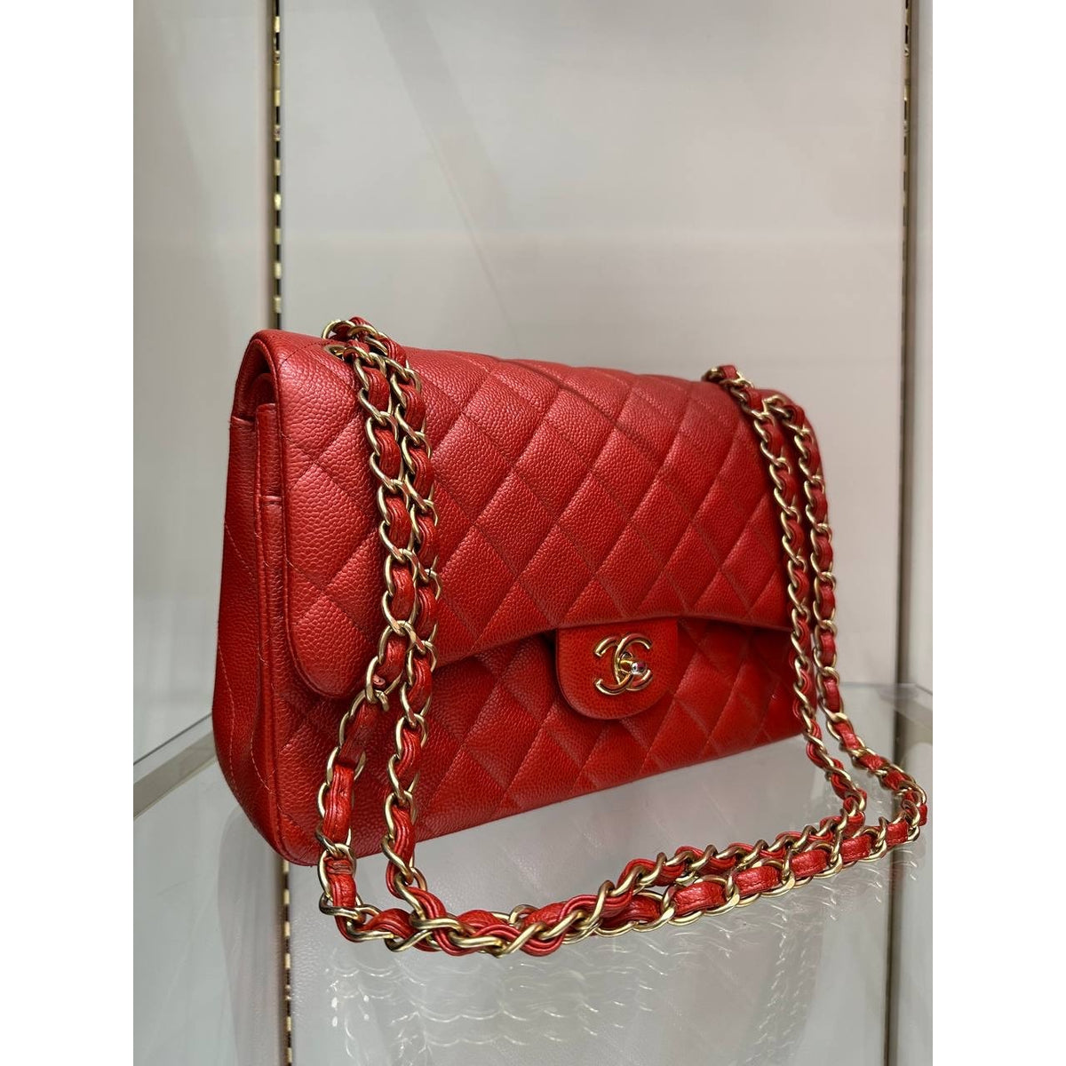 Chanel Red Caviar Jumbo Double Flap Bag Pre-owned