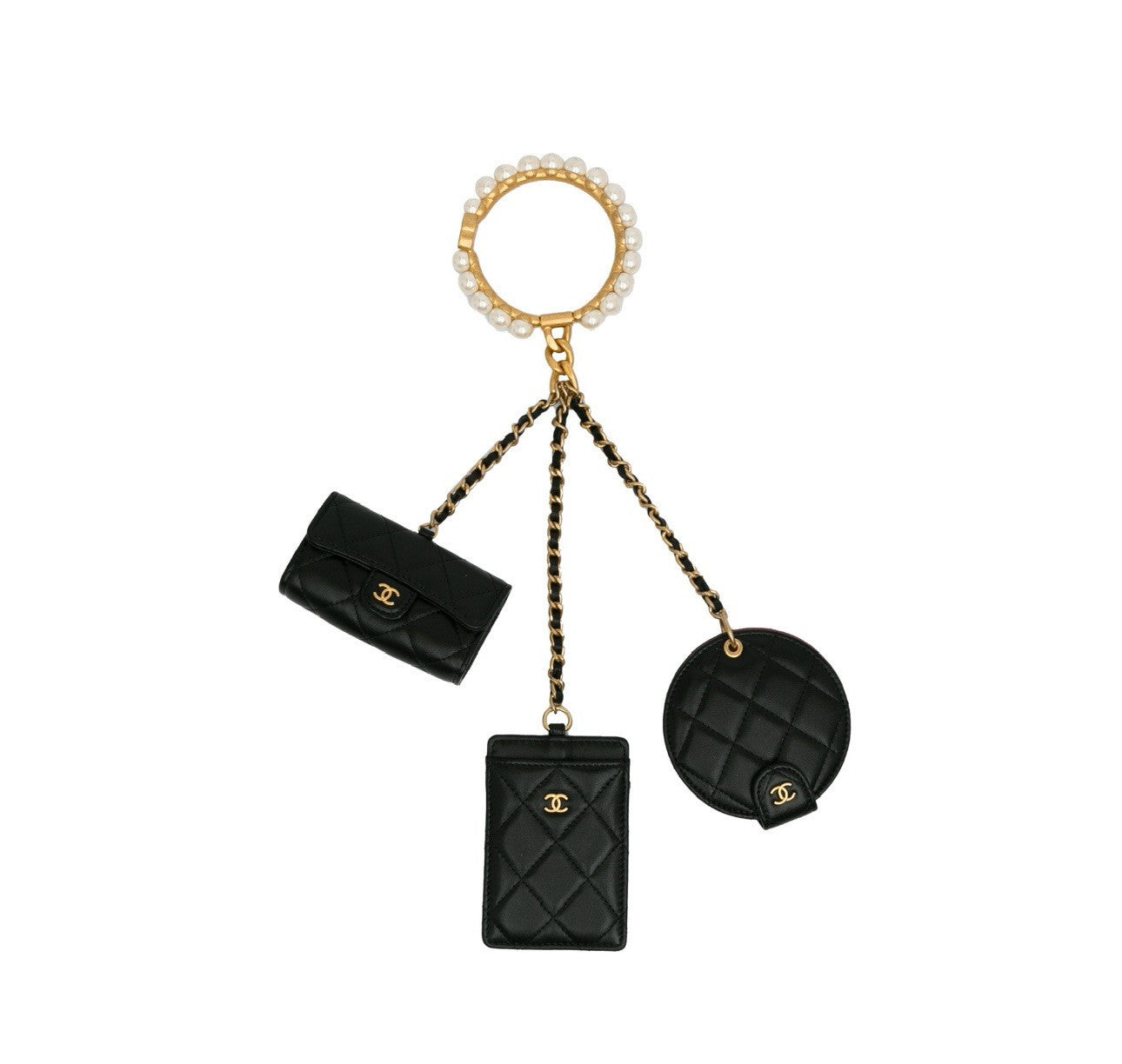 Chanel 2021 Pearl Crown Cc Wristlet Multi Pouches Clutch Bag