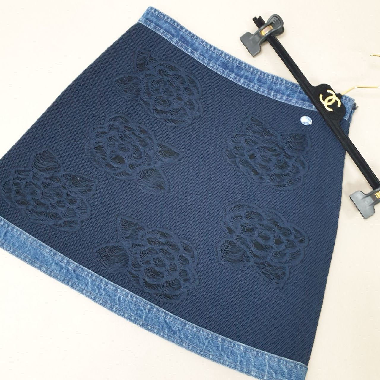 CHANEL Camellia Denim Mini Skirt Sz.38