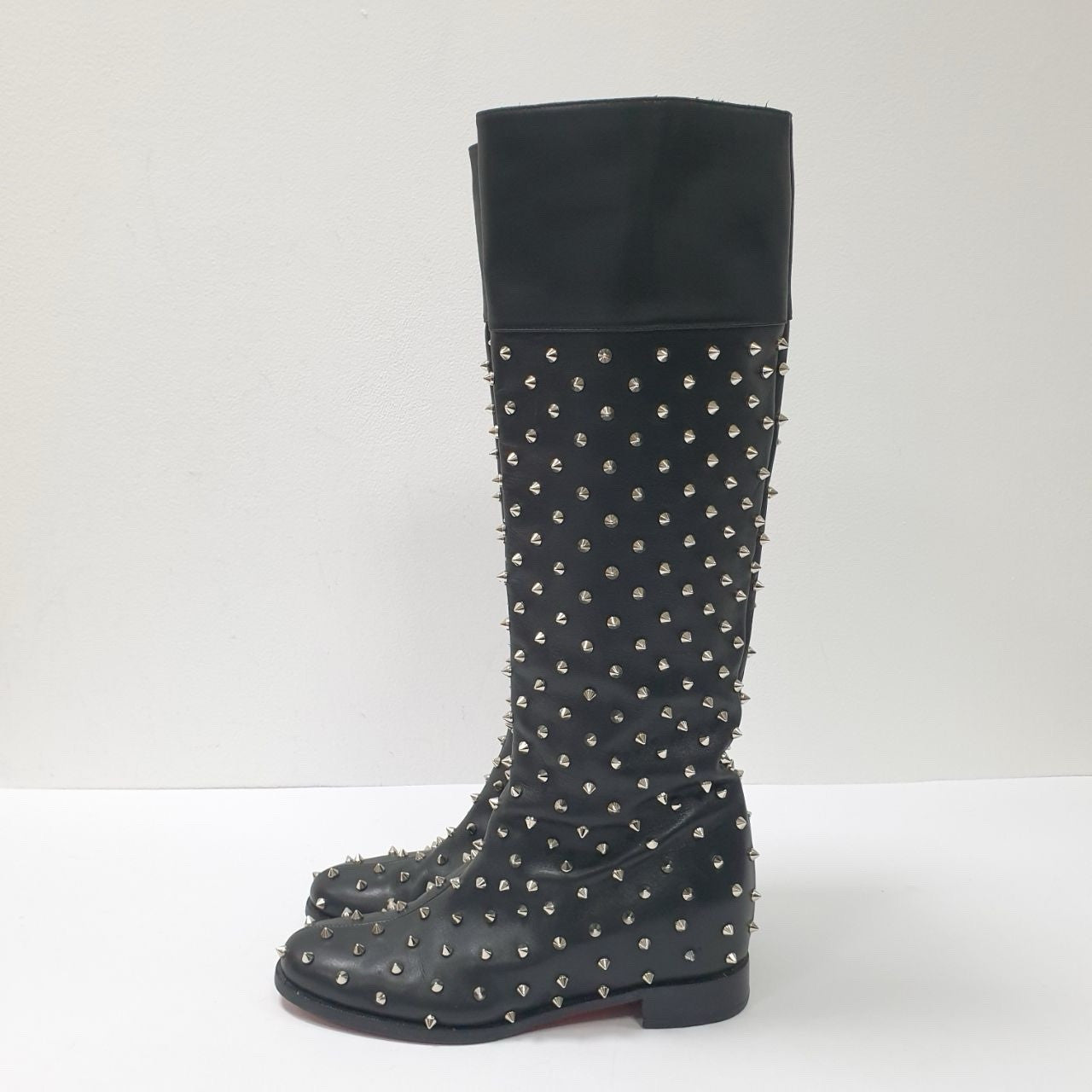 Christian Louboutin Studded Flat Knee Black Boots Sz. 38