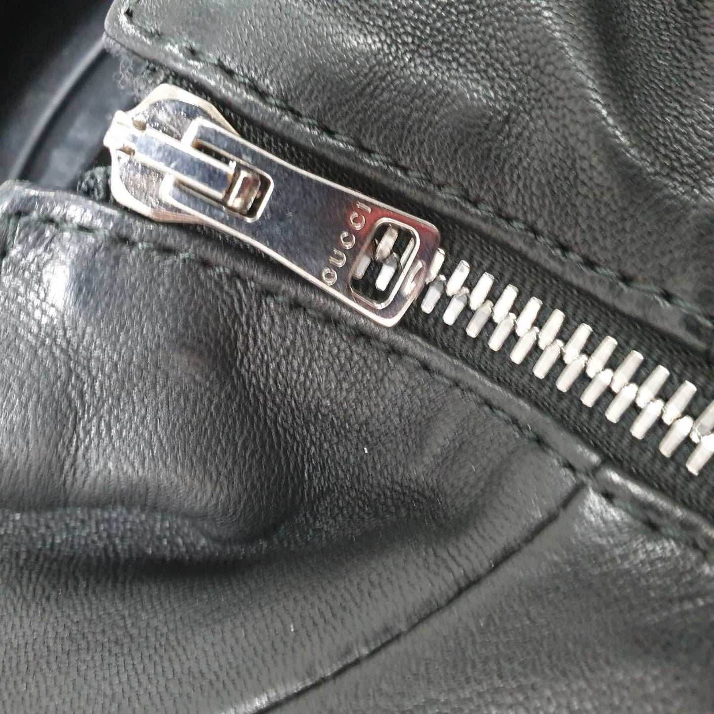 Gucci Black Leather Strawberry Patch Track JacketSz.40