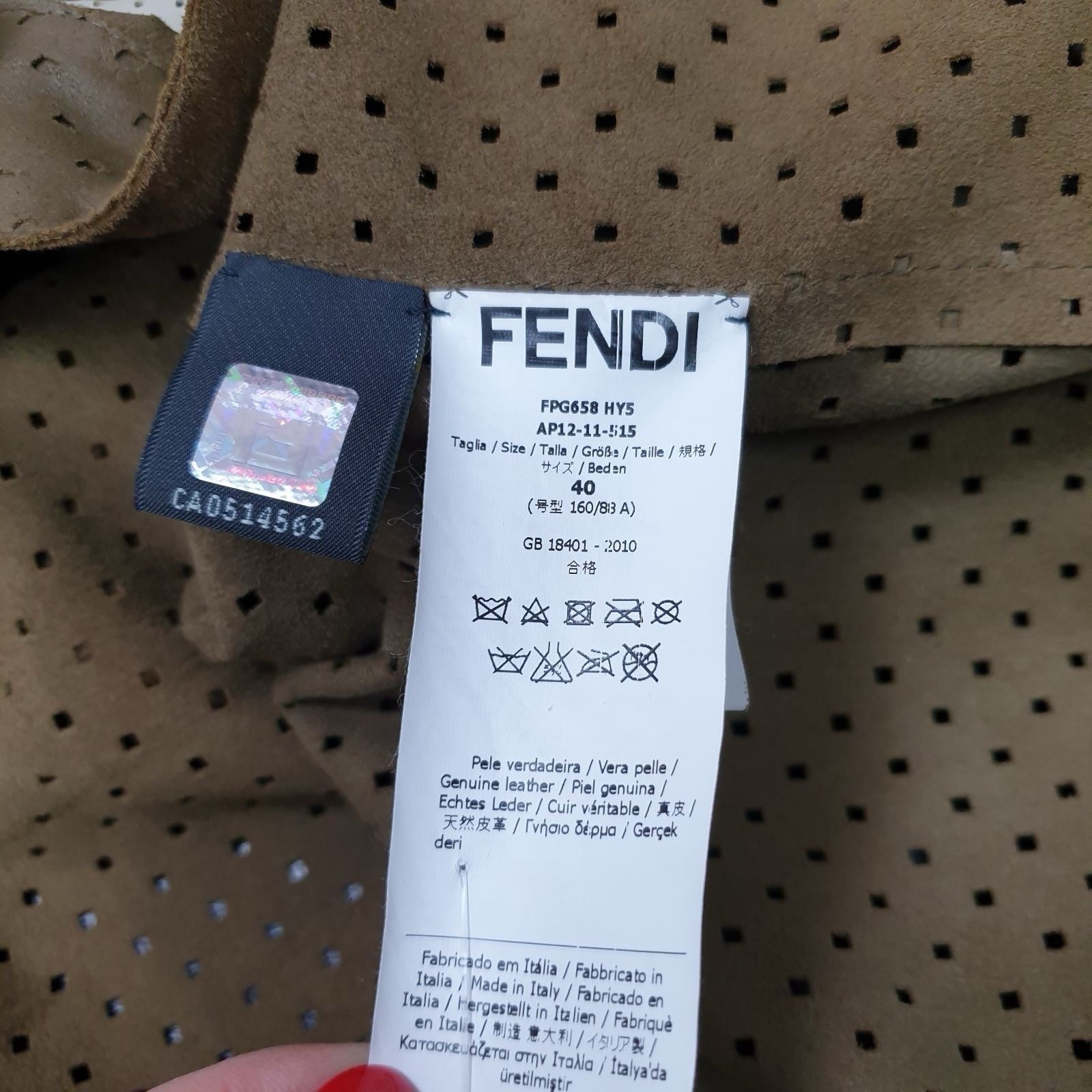 Fendi Brown Beige Ivory Perforated Leather Moto Jacket Sz.40