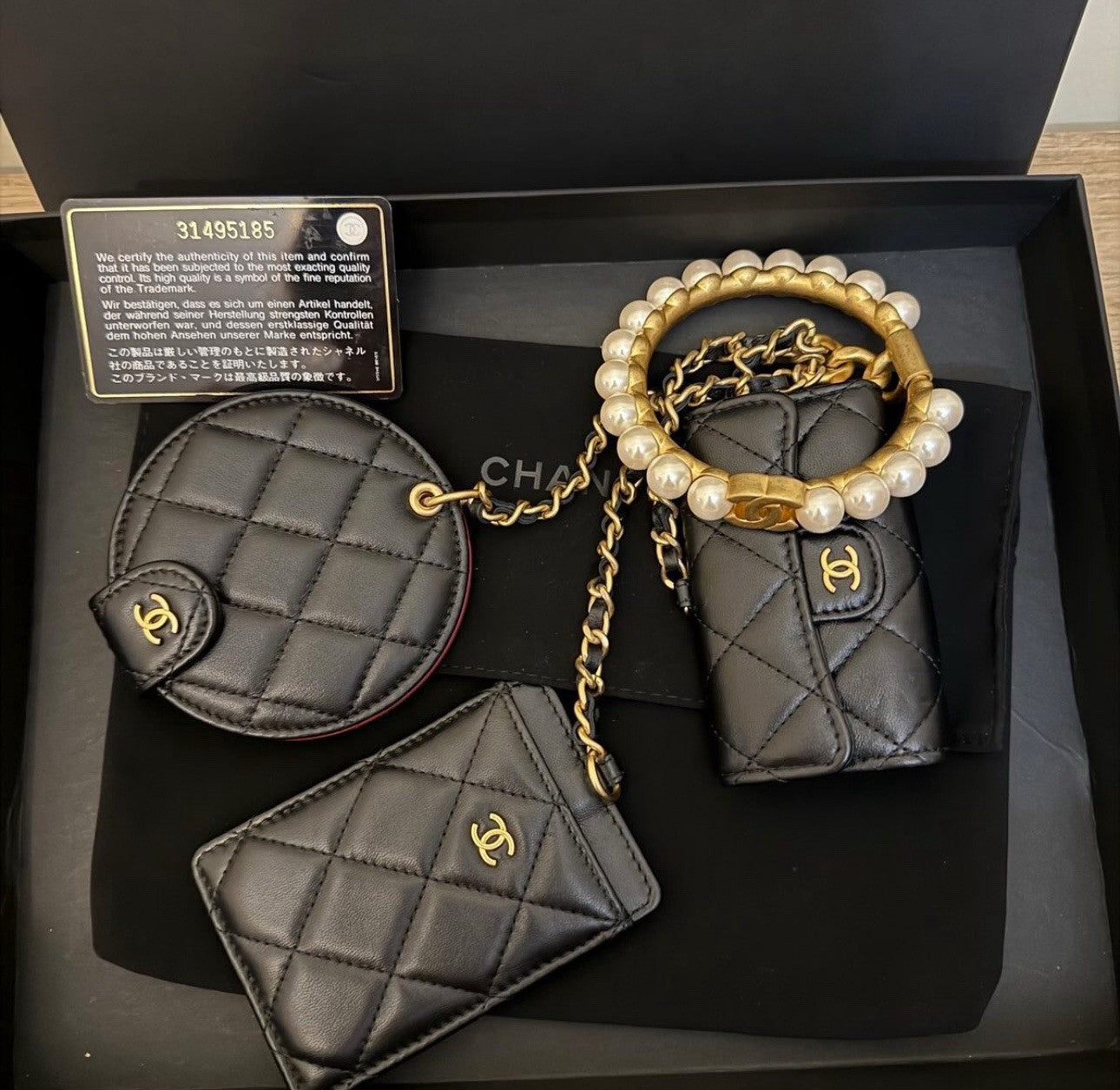 Chanel 2021 Pearl Crown Cc Wristlet Multi Pouches Clutch Bag